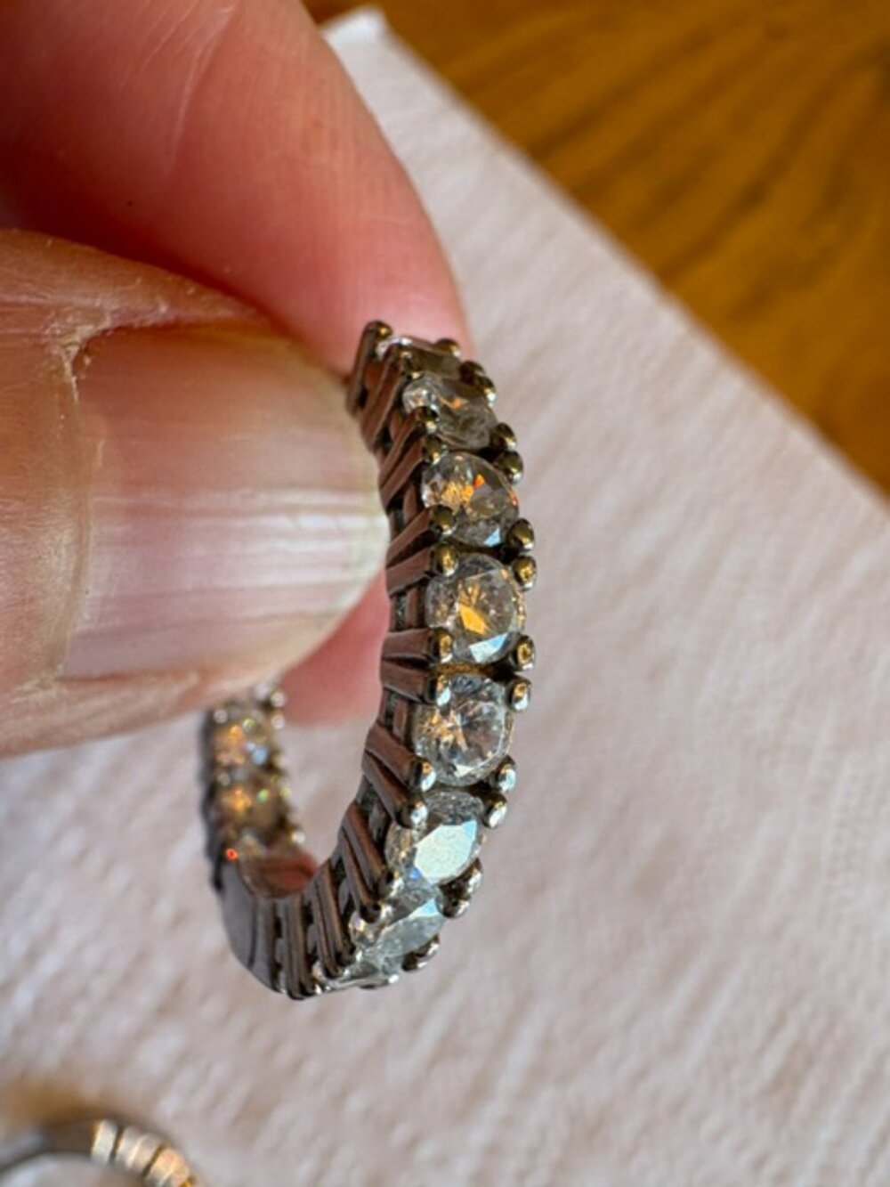 Sterling silver (marked 925) hoop earrings with 16 white Cubic Zirconia Gemstone - Picture 10 of 12